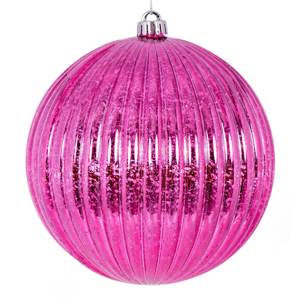 Vickerman 6" Pink Shiny Lined Mercury Ball Ornament 4 per bag.