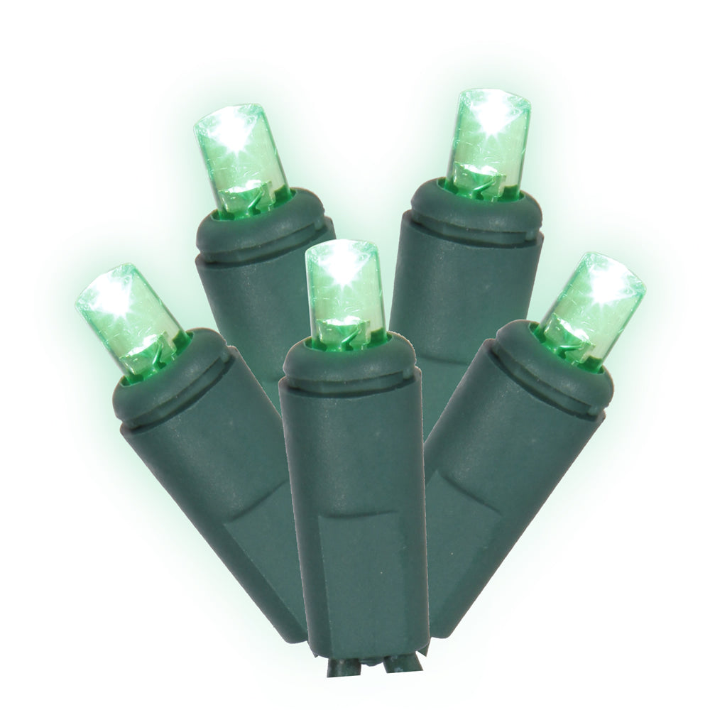 Vickerman 200 Green Wide Angle LED Light on Green Wire 100' Christmas Single Mold Light Strand