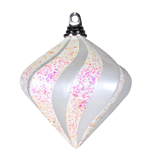 Vickerman 6'' White Candy/Glitter Swirl Diamond Christmas Ornament