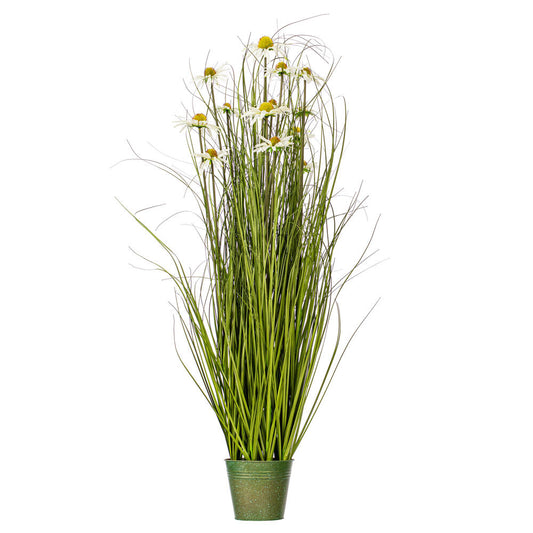 Vickerman 48" Artificial Potted Green Grass and Daisies.