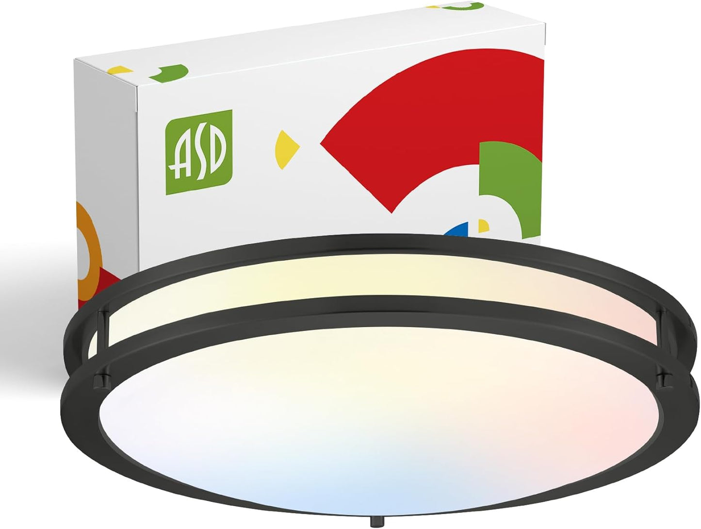 ASD LED Double Ring Flushmount 18" 28W 120V CCT Selectable 3000/4000/5000K Dimmable Black ETL Energy Star