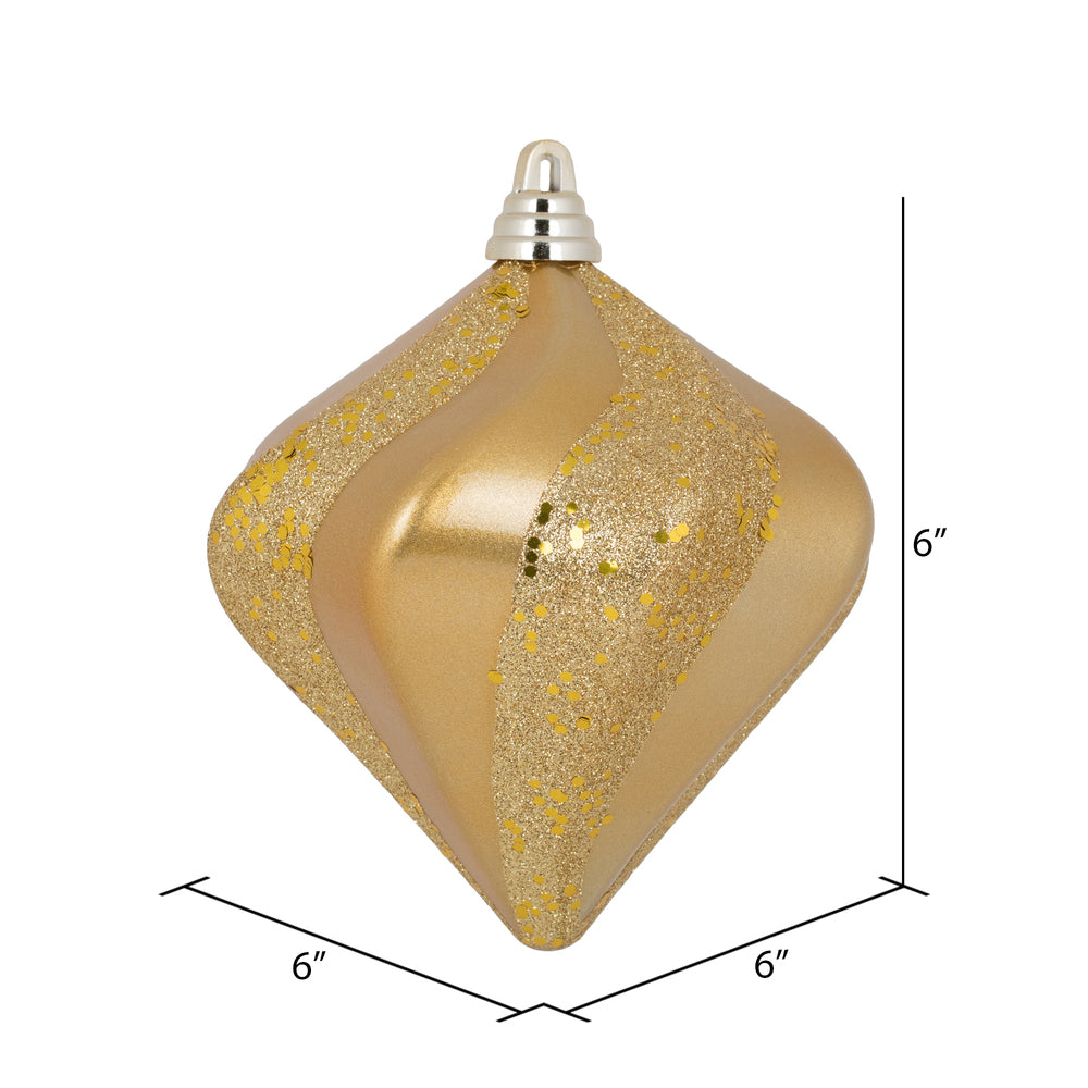 Vickerman 6" Copper/Gold Candy Glitter Swirl Diamond Christmas Ornament