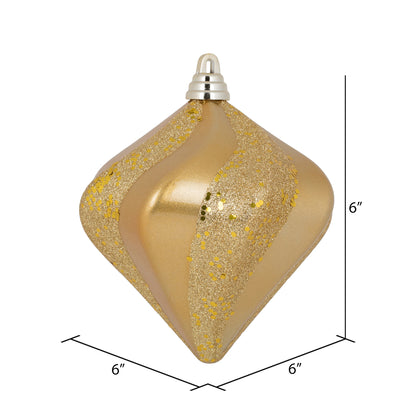 Vickerman 6" Copper/Gold Candy Glitter Swirl Diamond Christmas Ornament