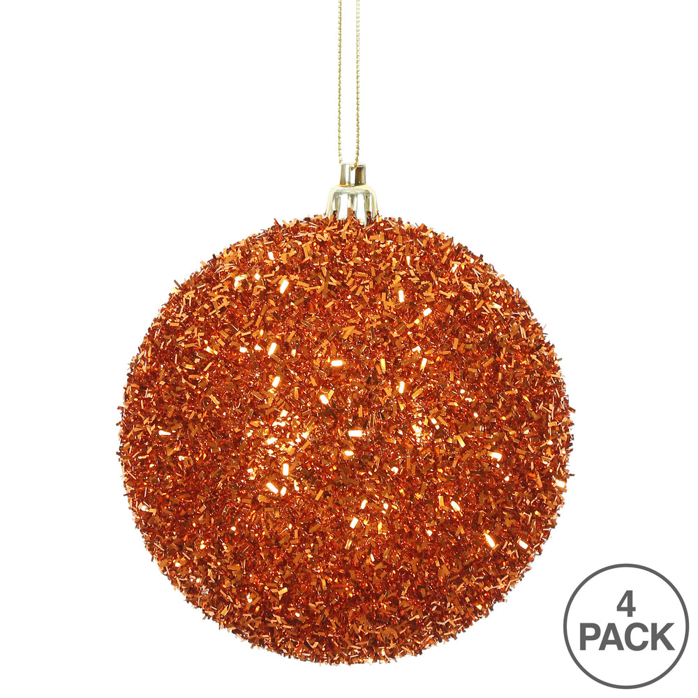 Vickerman 4" Burnished Orange Tinsel Ball Ornament 4 per Bag