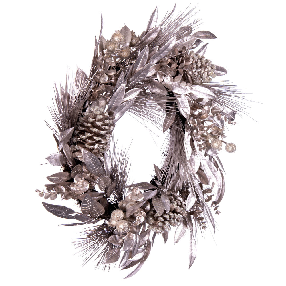 Vickerman 24" Artificial Silver Pinecone Needle Berry Christmas Wreath Unlit
