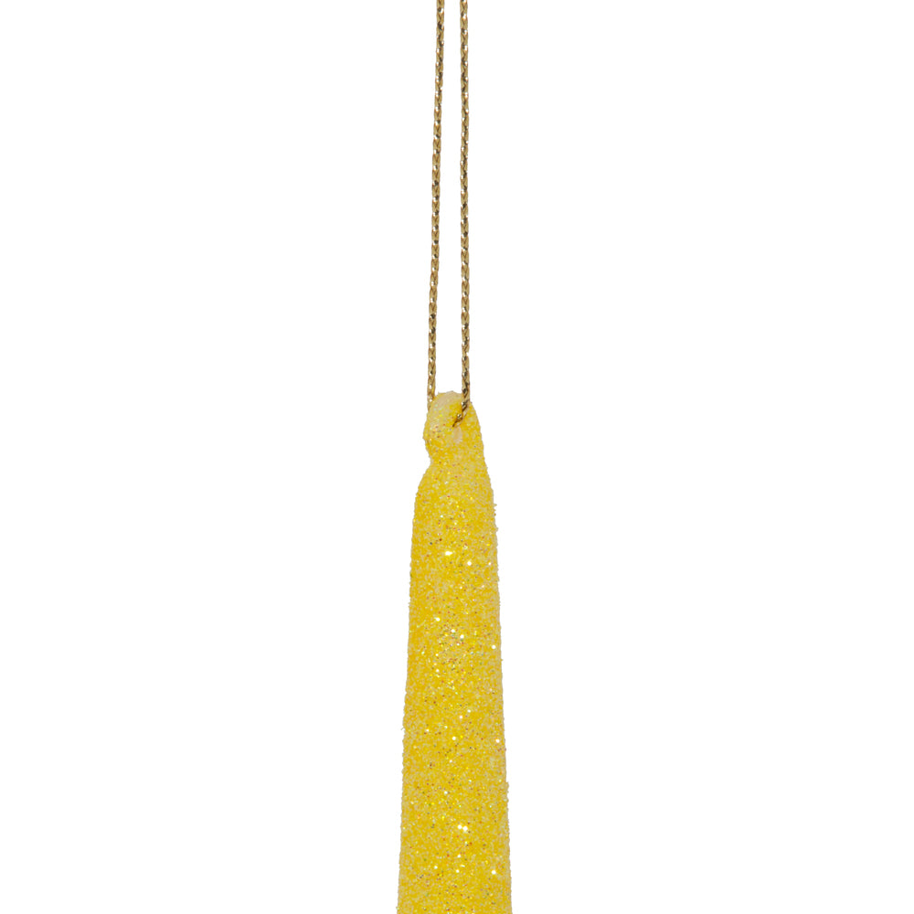 Vickerman 18" Yellow Glitter Cupola Finial. This long finial ornament adds depth and texture to any holiday decorating project. Made with shatterproof plastic.