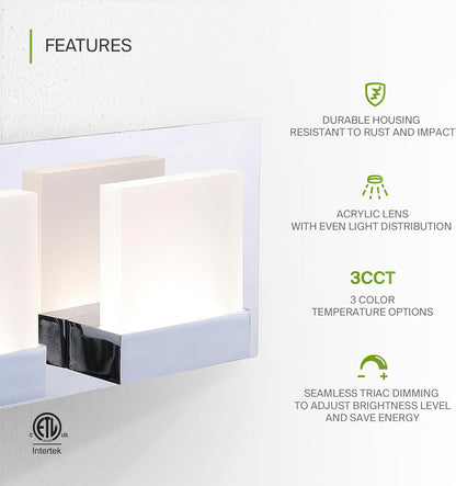 ASD Lighting LED Vanity 2-light 12W 120V CCT Selectable 3000/4000/5000K Dimmable Chrome ETL