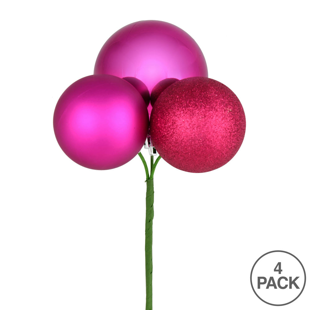 Vickerman 18" Fuchsia Ball Ornament Christmas Pick 4 per set