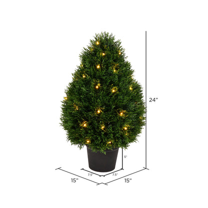 Vickerman Artificial 24" High X 15" Wide Cedar Teardrop Shaped Bush warm white 3mm LED lights.