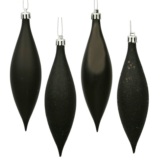 Vickerman 5.5" Black Finial Drop Christmas Ornament Assorted 4 Finish 8 per Pack