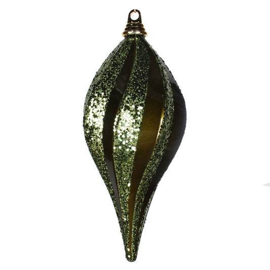 Vickerman 12'' Olive Glitter Swirl Drop Christmas Ornament