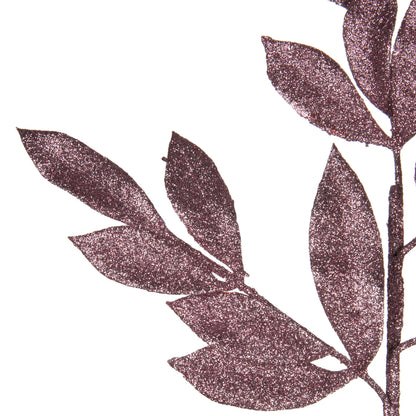 Vickerman 22" Mauve Glitter BayLeaf Artificial Christmas Spray. Includes 12 sprays per pack.