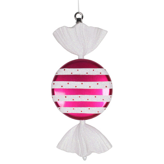 Vickerman 13" Cerise-White Striped Flat Candy Christmas Ornament