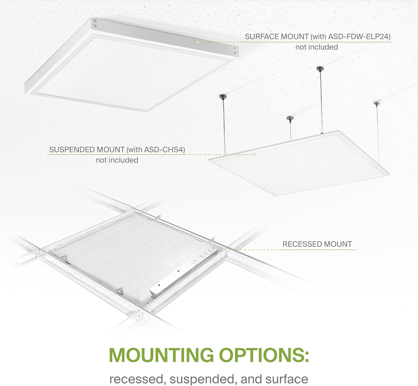 ASD Lighting LED Back-Lit Panel 2x2ft 20/25/30W 120-277V 0-10V Dimmable 3500/4000/5000K White UL DLC Premium 4 pack