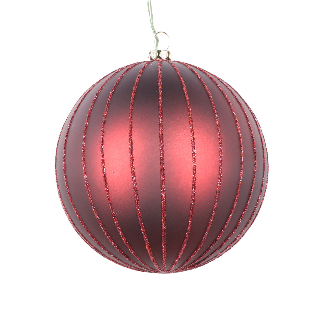 Vickerman 4" Burgundy Matte Glitter Ball Christmas Ornament 4 pieces per bag