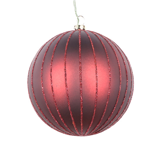 Vickerman 4" Burgundy Matte Glitter Ball Christmas Ornament 4 pieces per bag