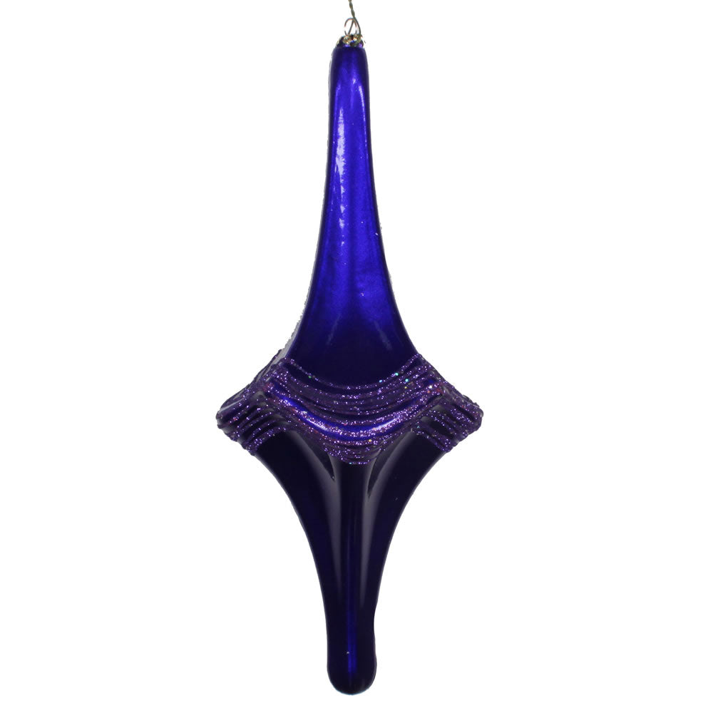 Vickerman 12" Purple Candy Glitter Drop Ornament. This ornament is the perfect addition to any holiday decorating project. Each ornament features a drilled cap with threaded wire for easy decorating.