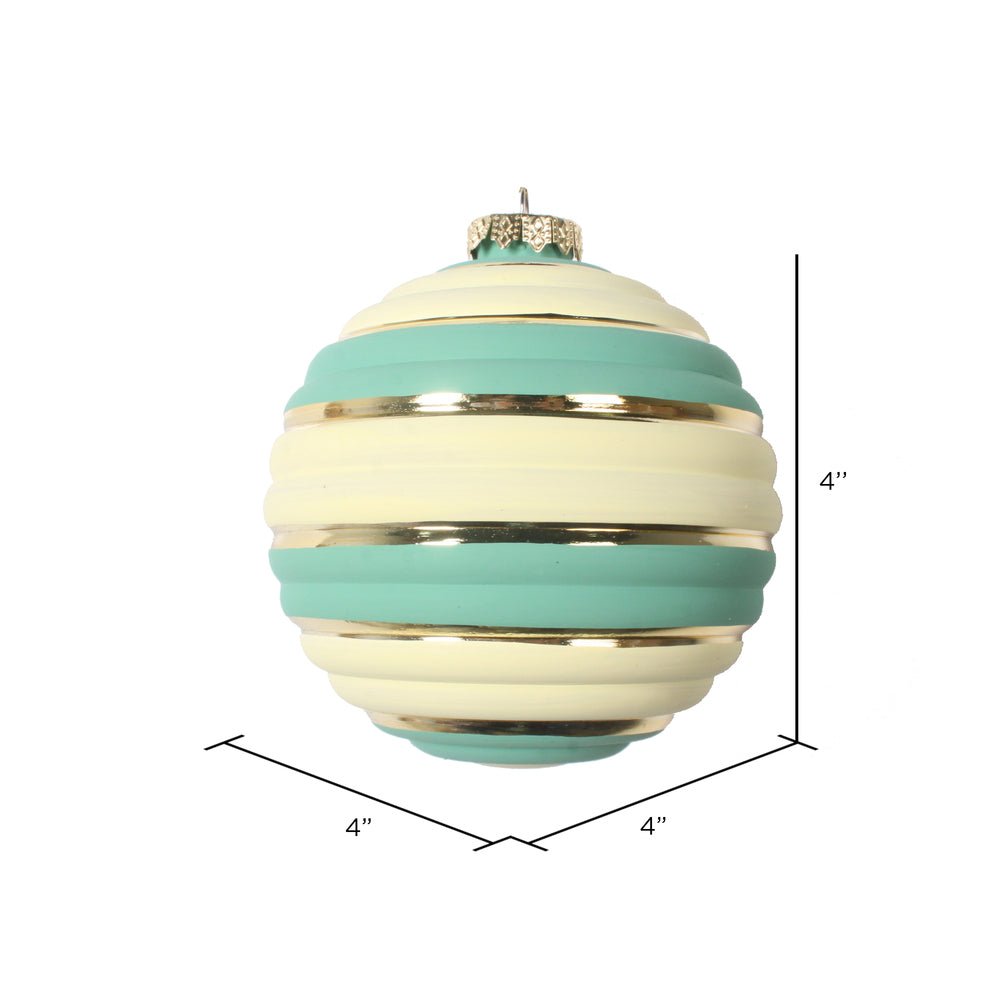 Vickerman 4" Aqua Horizontal Stripe Pastel Ball Ornament 4 per Bag