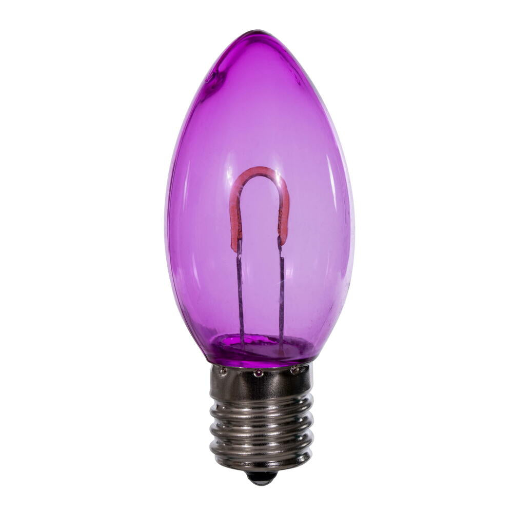 Vickerman C9 Transparent U-Shaped Filament Purple Bulb, E17 Base, .6 Watts, 25 Pcs Assorted/Bag.  Colors included are Blue, Red, Green, Purple and Amber.