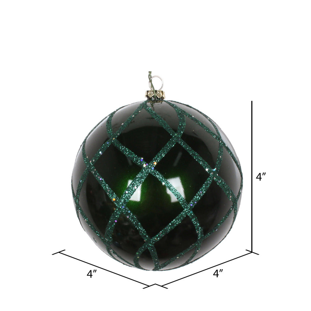 Vickerman 4" Emerald Candy Glitter Net Ball Ornament 3 per Bag