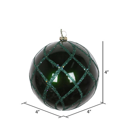 Vickerman 4" Emerald Candy Glitter Net Ball Ornament 3 per Bag