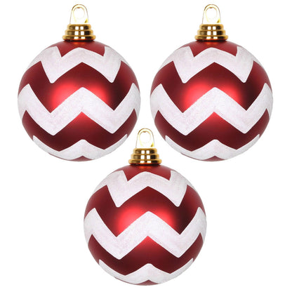 Vickerman 4.75" Red and White Matte Chevron Ball Christmas Ornament with Glitter Accents 3 per Box