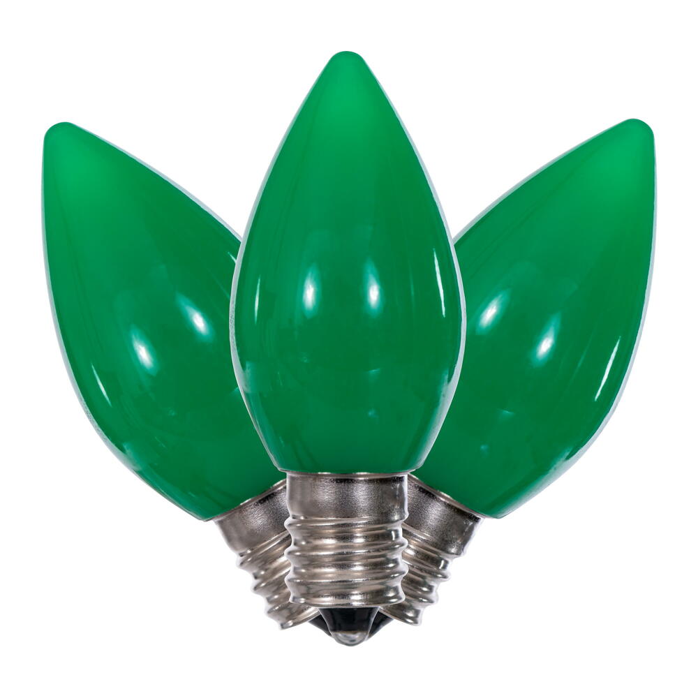 Vickerman C7 Ceramic LED Green Bulb  Nickel Base  120V .6 Watts  3 diodes 25 Bulbs per bag