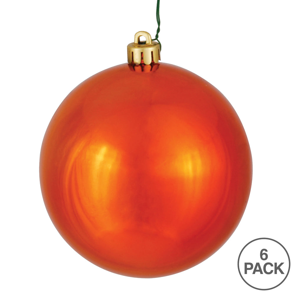 Vickerman 4" Burnished Orange Shiny Ball Ornament 6 per Bag