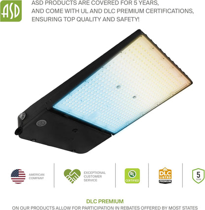 ASD Lighting LED Area Light with Q-base 100/120/150W 120-277V 0-10V Dimmable 170Lm/W 3000/4000/5000K with Photocell Black UL DLC Premium