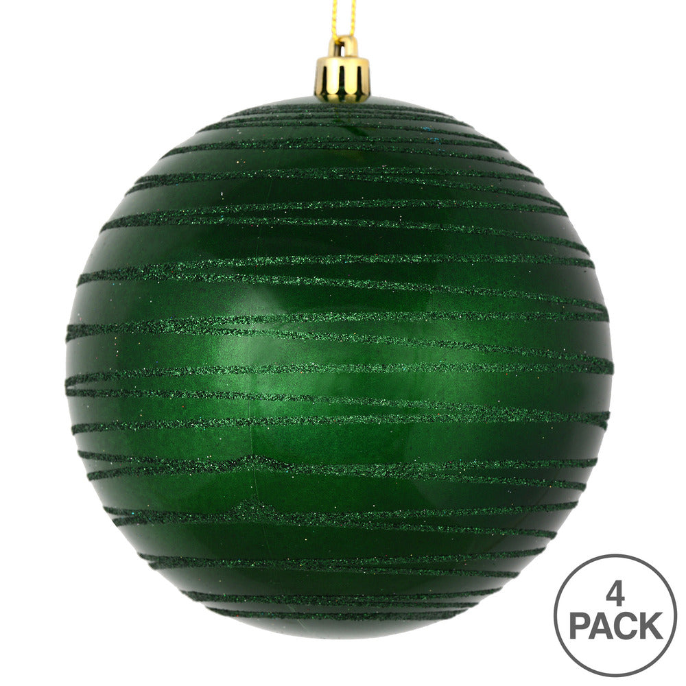 Vickerman 4.75" Emerald Candy Finish Ball Ornament with Glitter Lines 4 per Bag