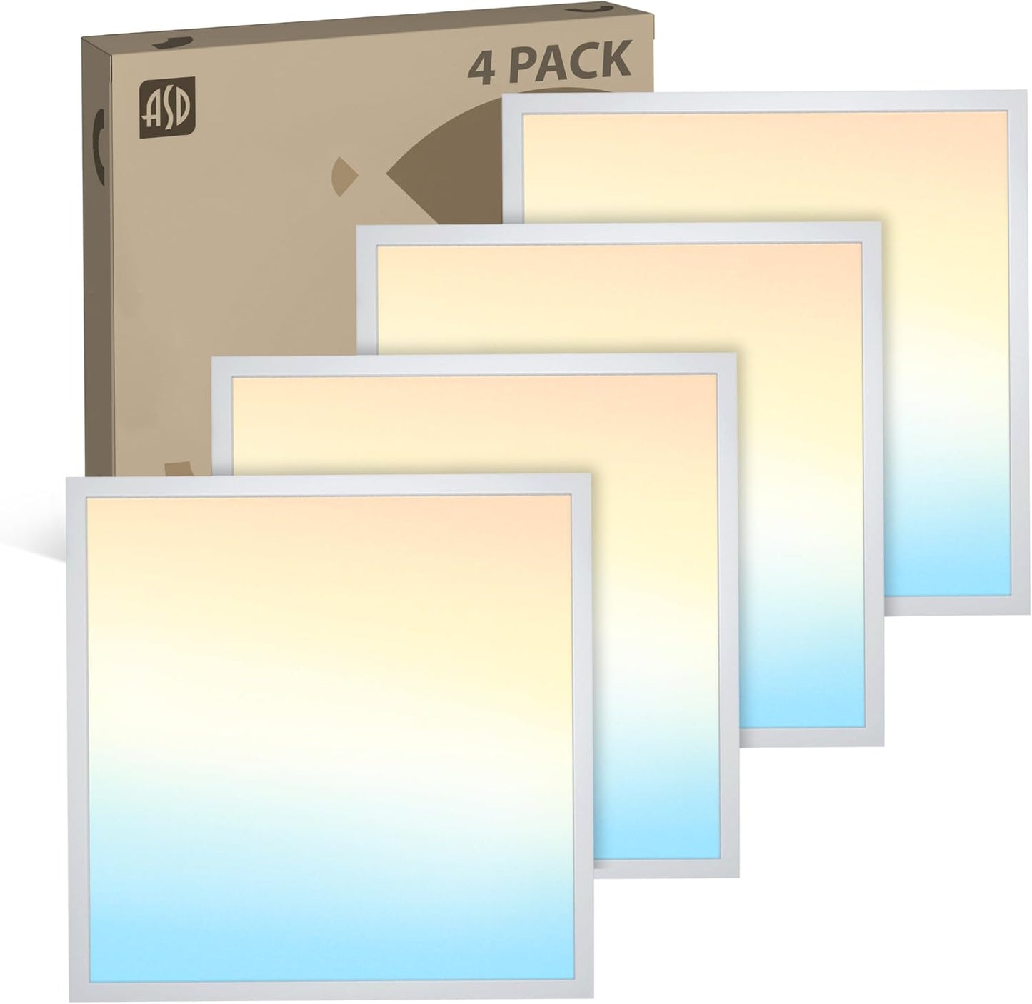 ASD Lighting LED Back-Lit Panel 2x2ft 20/25/30W 120-277V 0-10V Dimmable 3500/4000/5000K White UL DLC Premium 4 pack
