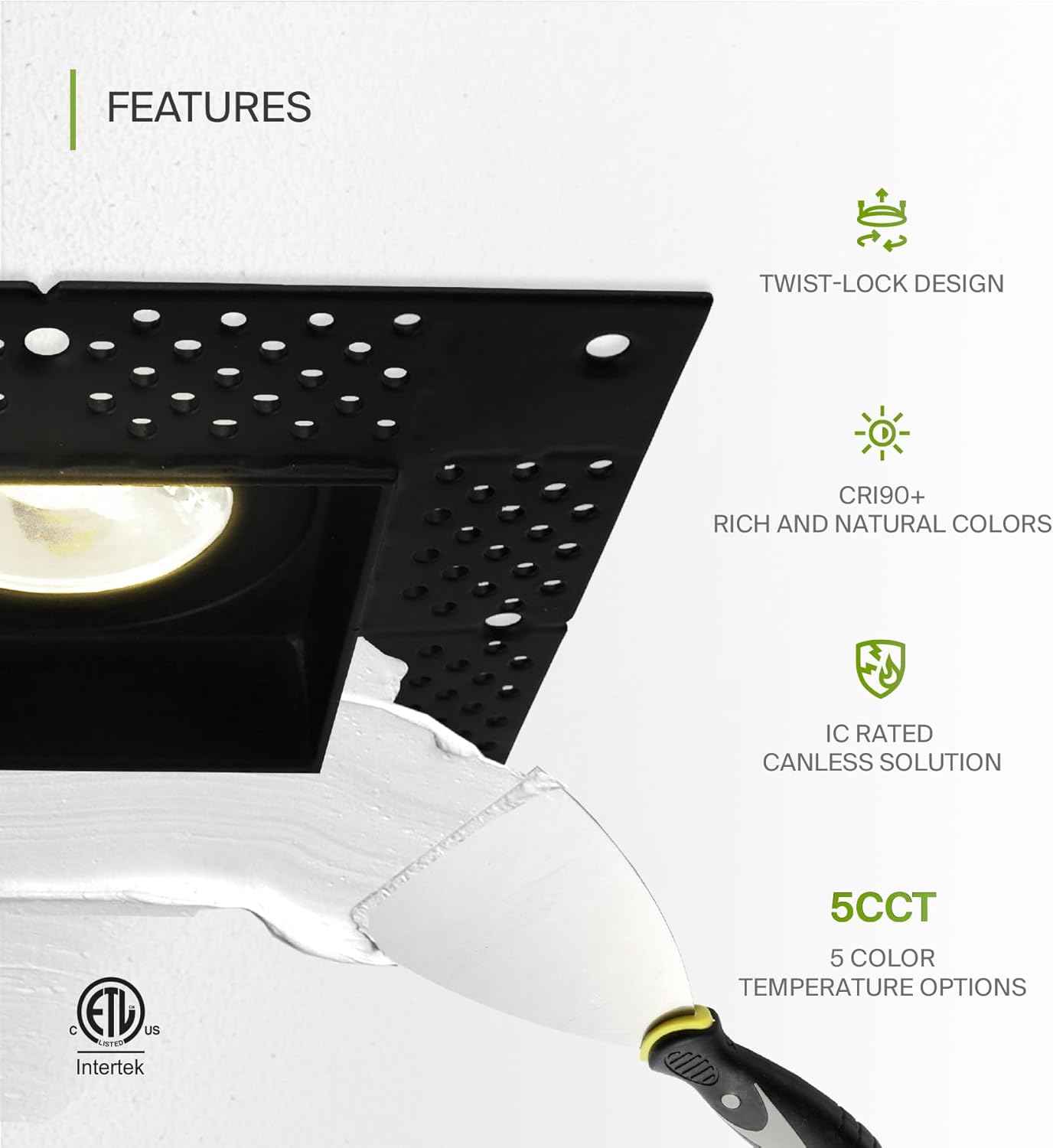 ASD Lighting LED Trimless Downlight Square 3.5inch 12W 120V Triac 2700/3000/3500/4000/5000K Black ETL