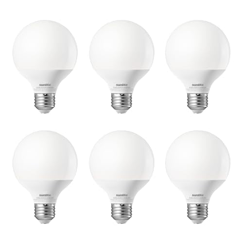 Sunlite G25 Globe Light Bulbs, 6W (60W Equi.), Medium E26 Base, 500 Lmns, Dimmable Round Type G Vanity LED Bulb, Frosted, 90 CRI, Title-20 Compliant, ETL Listed, 5000K Daylight, 6 Pack