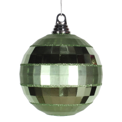 Vickerman 5.5" Celadon Shiny and Matte Mirror Ball Christmas Ornament with Glitter Accents
