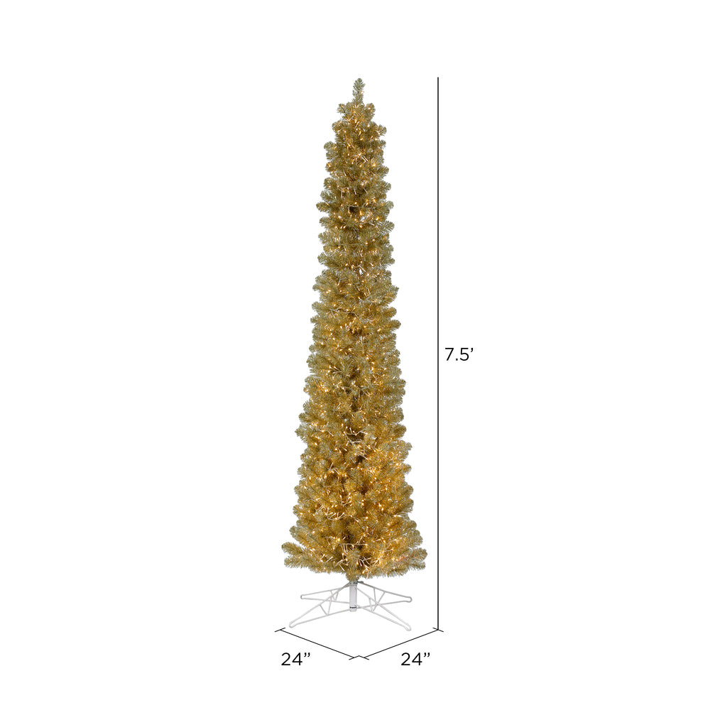 Vickerman 7.5' x 24" Champagne Pencil Artificial Christmas Tree Warm White 8 function LED Lights