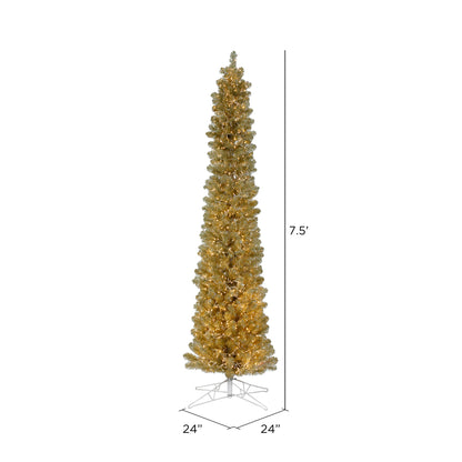 Vickerman 7.5' x 24" Champagne Pencil Artificial Christmas Tree Warm White 8 function LED Lights