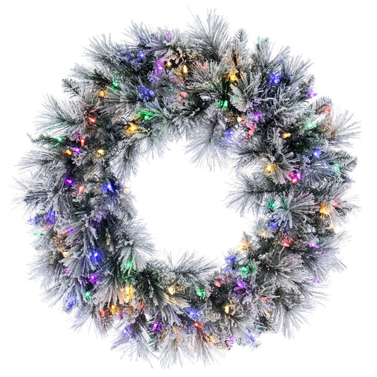Vickerman 30" Flocked Jackson Pine Artificial Pre-Lit Wreath with 100 Multi-Colored Lights and 165 PVC Tips