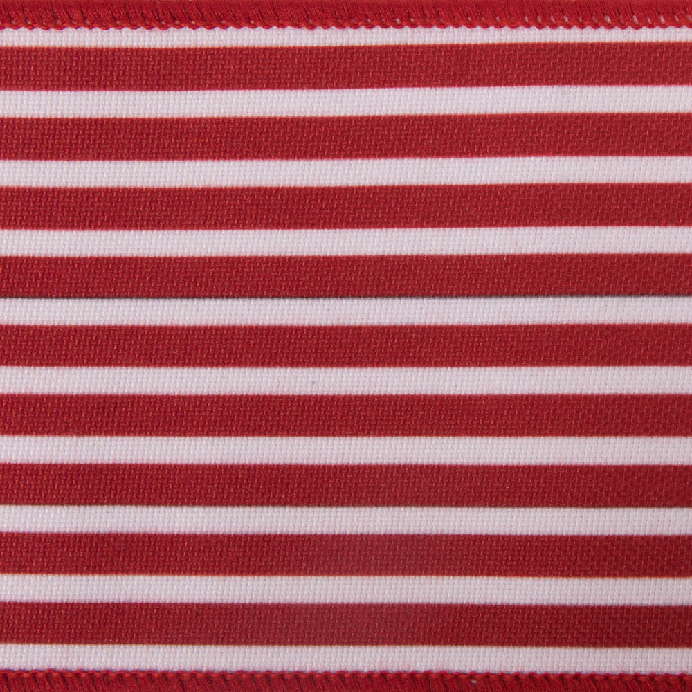 Vickerman 4" x 10 Yards Red Horizontal Red Stripe Print on Bovet Lining Ribbon.