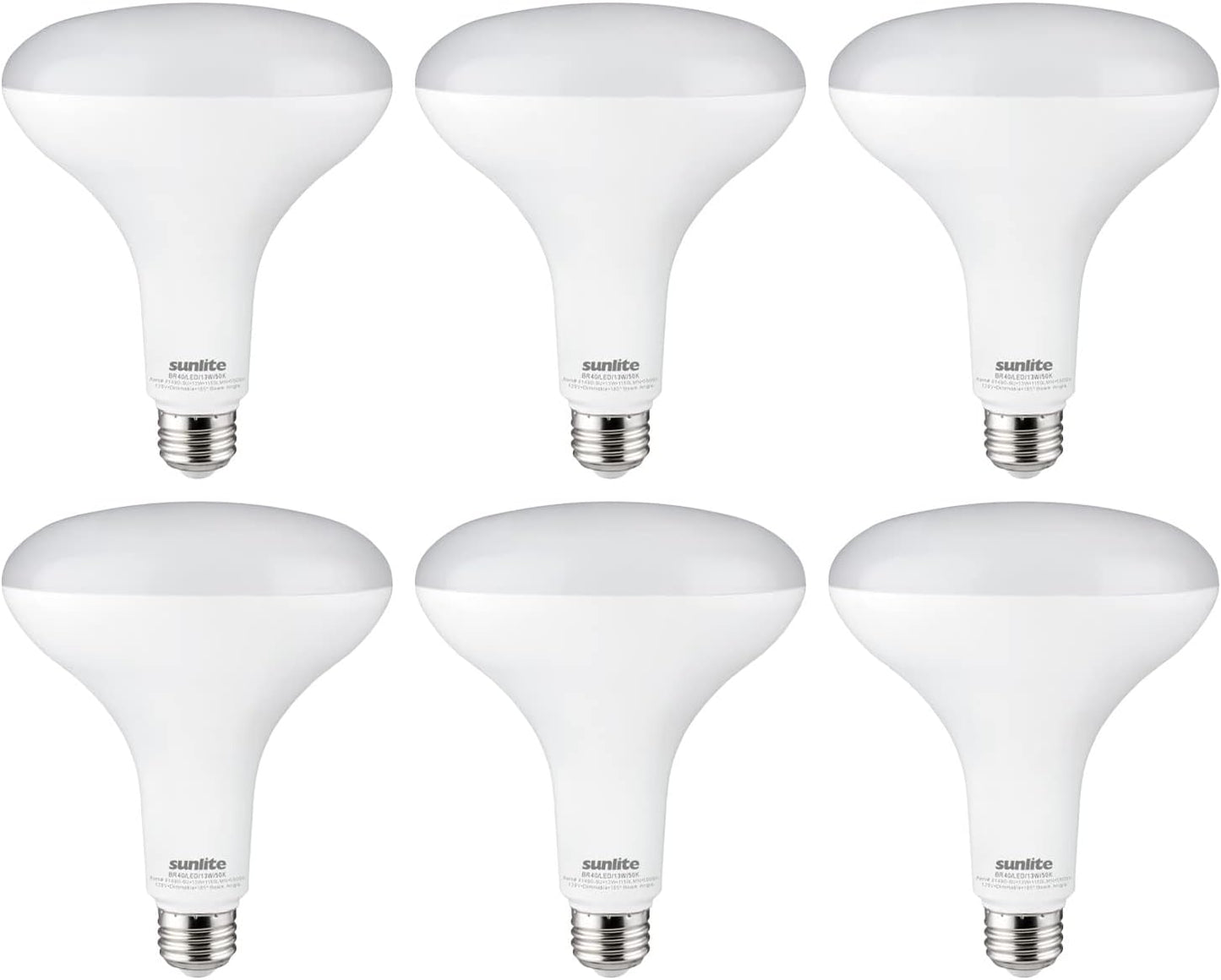 Sunlite 81490 LED BR40 Reflector Light Bulb, 12 Watts (85 Watt Equivalent), 120V, 1150 Lumens, Medium E26 Base, 90 CRI, Dimmable, Title-20 Compliant, ETL Listed, 6 Pack, 5000K Daylight