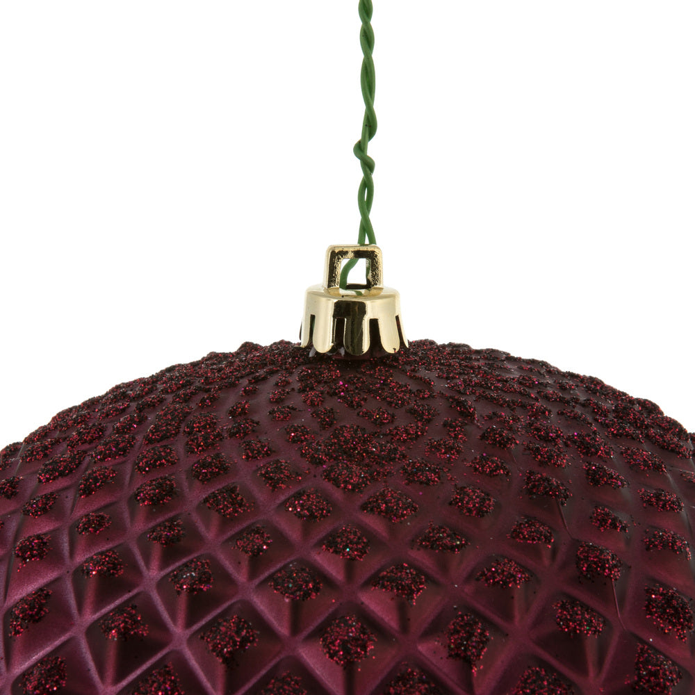 Vickerman 6" Wine Durian Glitter Ball Ornament 4 per Bag