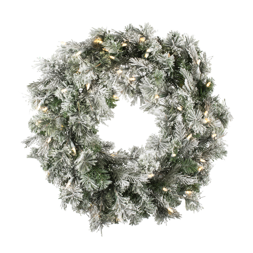 Vickerman 24" Flocked Kiana Artificial Christmas Wreath Warm White Dura-Lit® LED Mini Lights