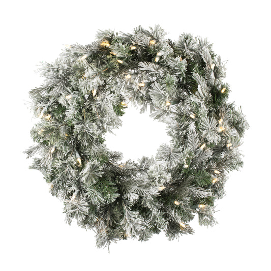 Vickerman 24" Flocked Kiana Artificial Christmas Wreath Warm White Dura-Lit® LED Mini Lights