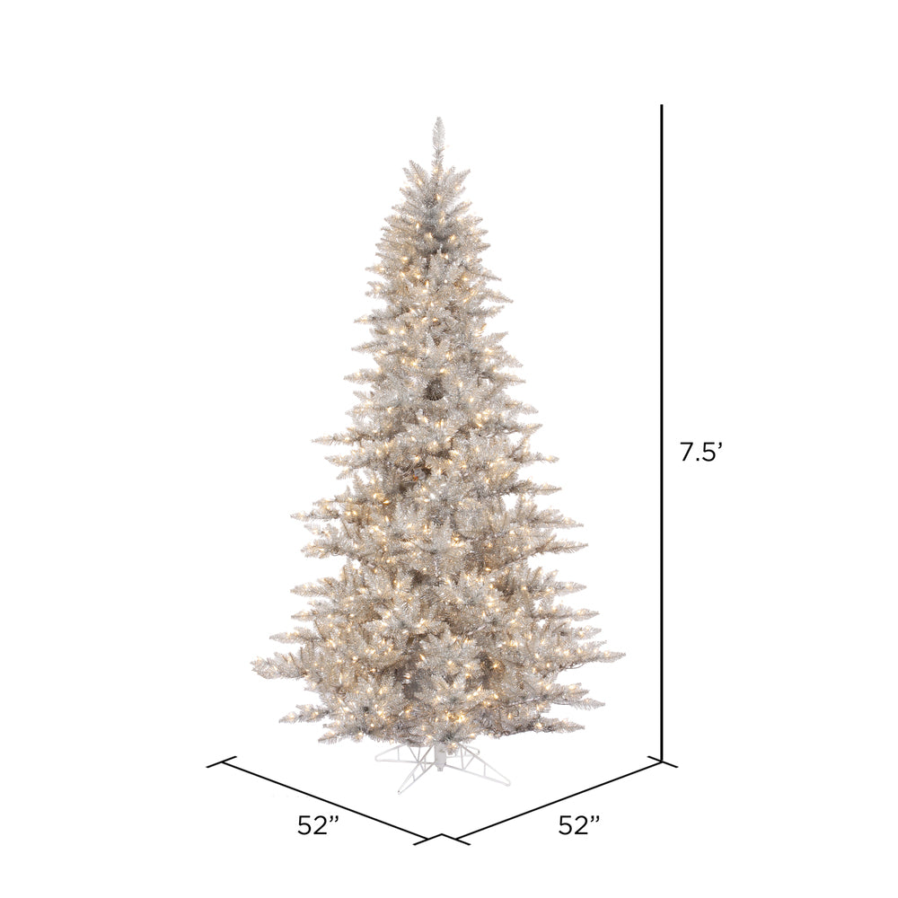 Vickerman 7.5' Silver Tinsel Fir Artificial Christmas Tree Warm White Dura-lit LED Lights
