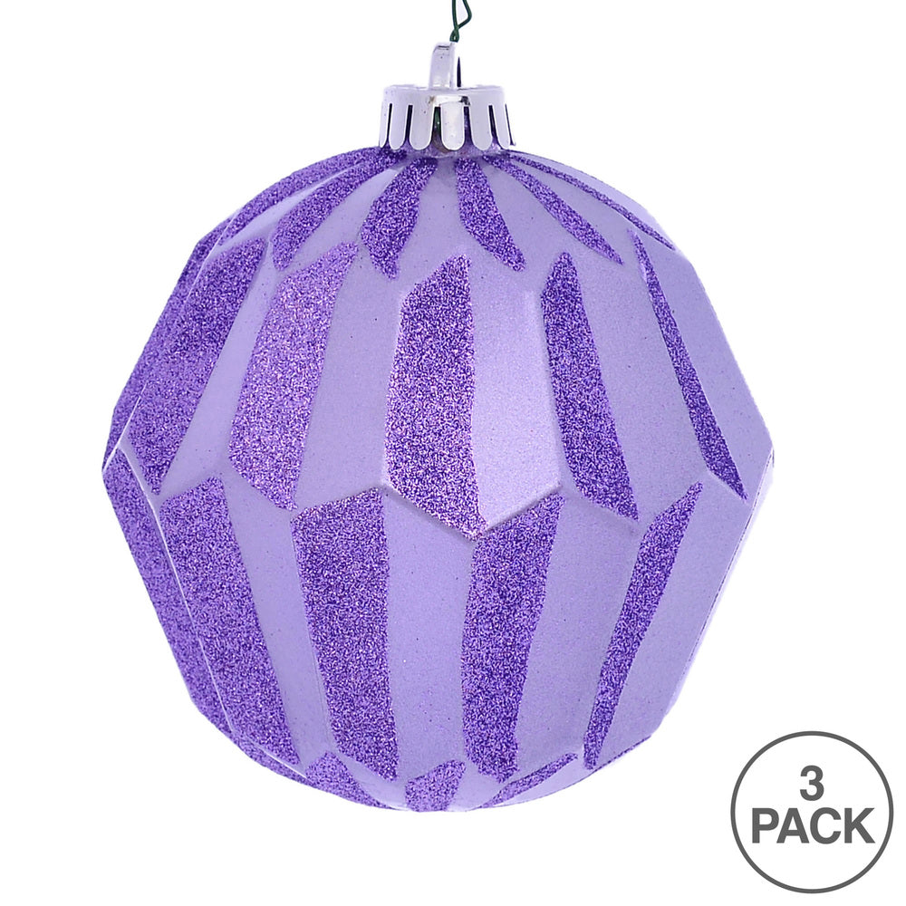 Vickerman 5" Lavender Glitter Faceted Ball Ornament 3 per Bag