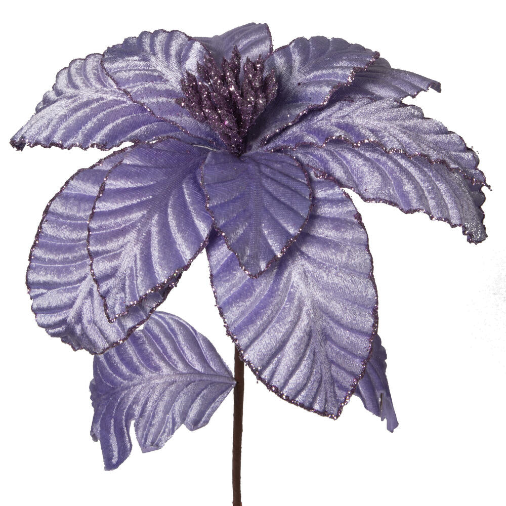 Vickerman 22" Lavender Velvet Glitter Trim Poinsettia 6 per bag.