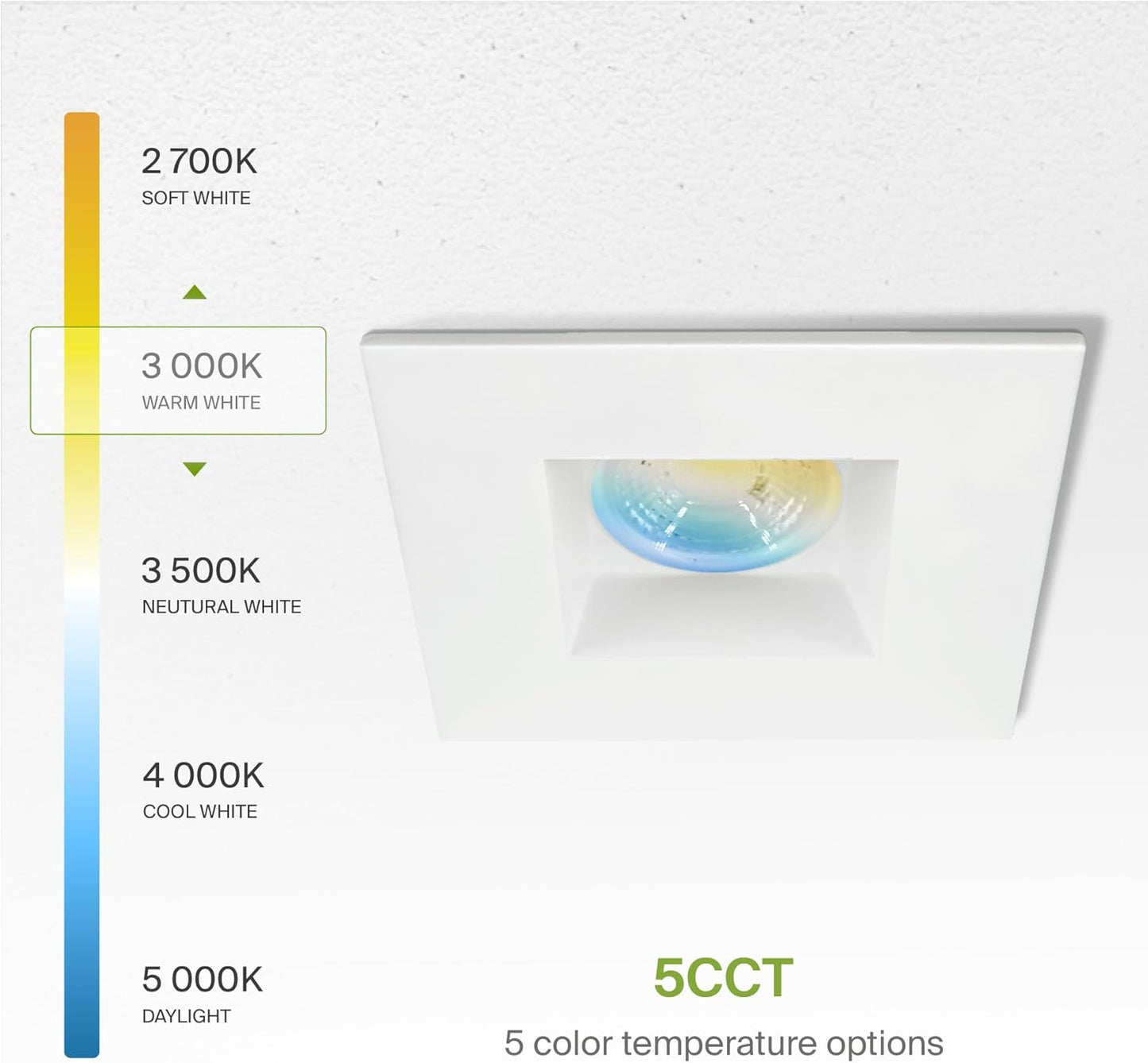 ASD Lighting LED Downlight Square 2inch 8W 120V Triac 2700/3000/3500/4000/5000K White ETL Energy Star