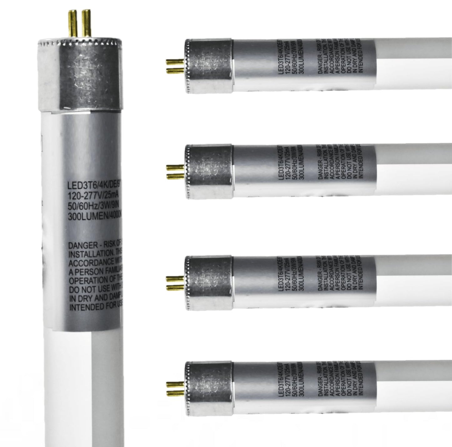 Damar- 9-Inch T6 LED Tube Light with Safe Shield Sleeve Type B Dual Ended Ballast Bypass 3W 300 Lumen 4000K Cool White G5 Miniature Base 120-277V UL Listed Pack of 5- Fluorescent Replacement Tube