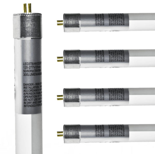 Damar- 9-Inch T6 LED Tube Light with Safe Shield Sleeve Type B Dual Ended Ballast Bypass 3W 300 Lumen 4000K Cool White G5 Miniature Base 120-277V UL Listed Pack of 5- Fluorescent Replacement Tube
