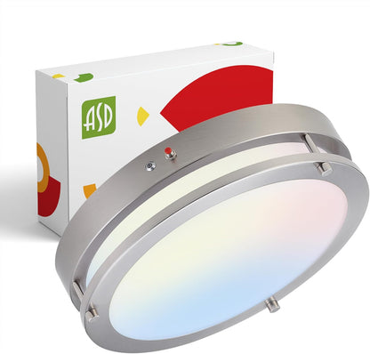 ASD Lighting LED Double Ring Flushmount 14inch 21W 120-277V Triac 3000/4000/5000K with Battery Back-up 12W Nickel ETL