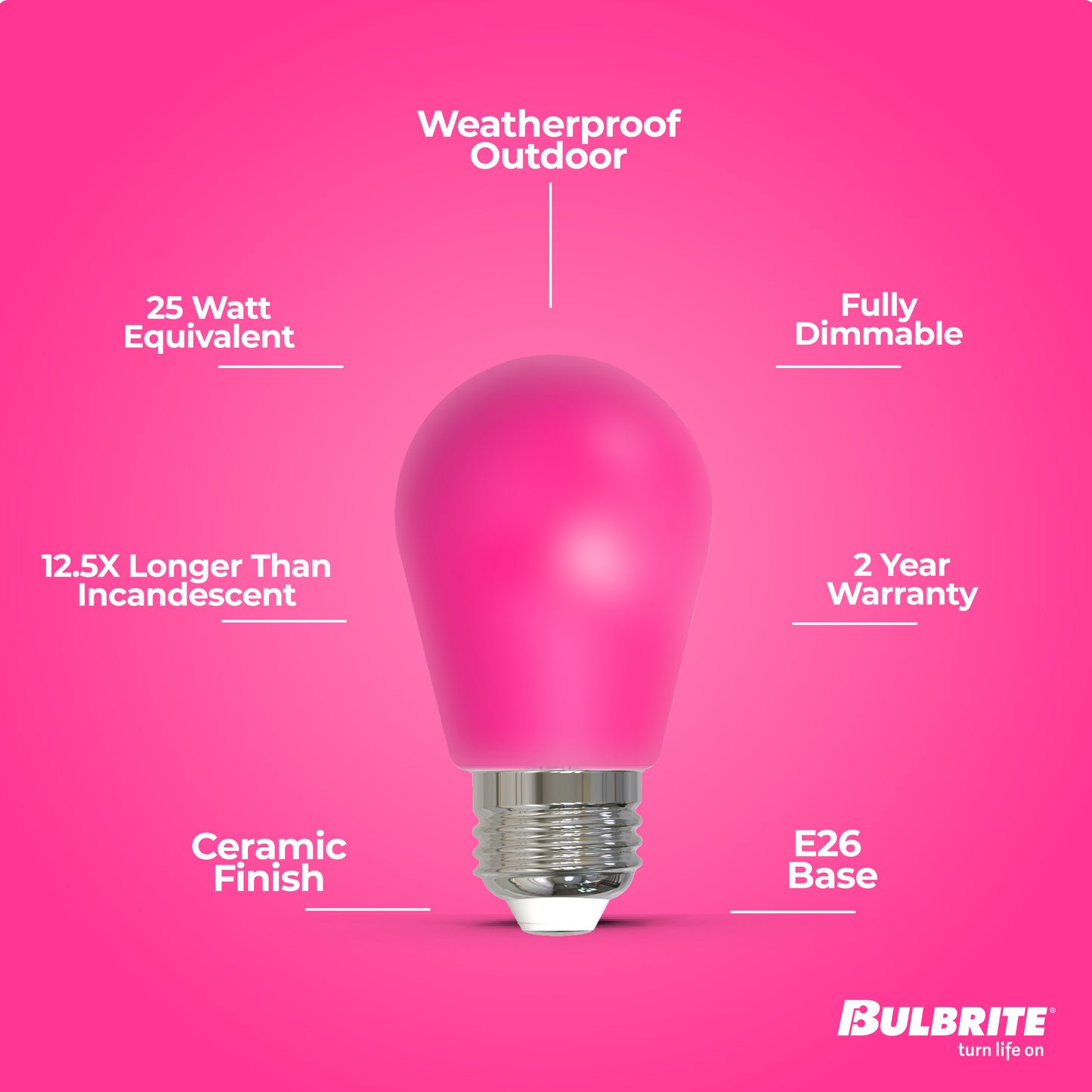 Bulbrite 776155 25-Watt Equivalent Ceramic Pink Color S14 Weatherproof Outdoor E26 Medium Base LED Light Bulb